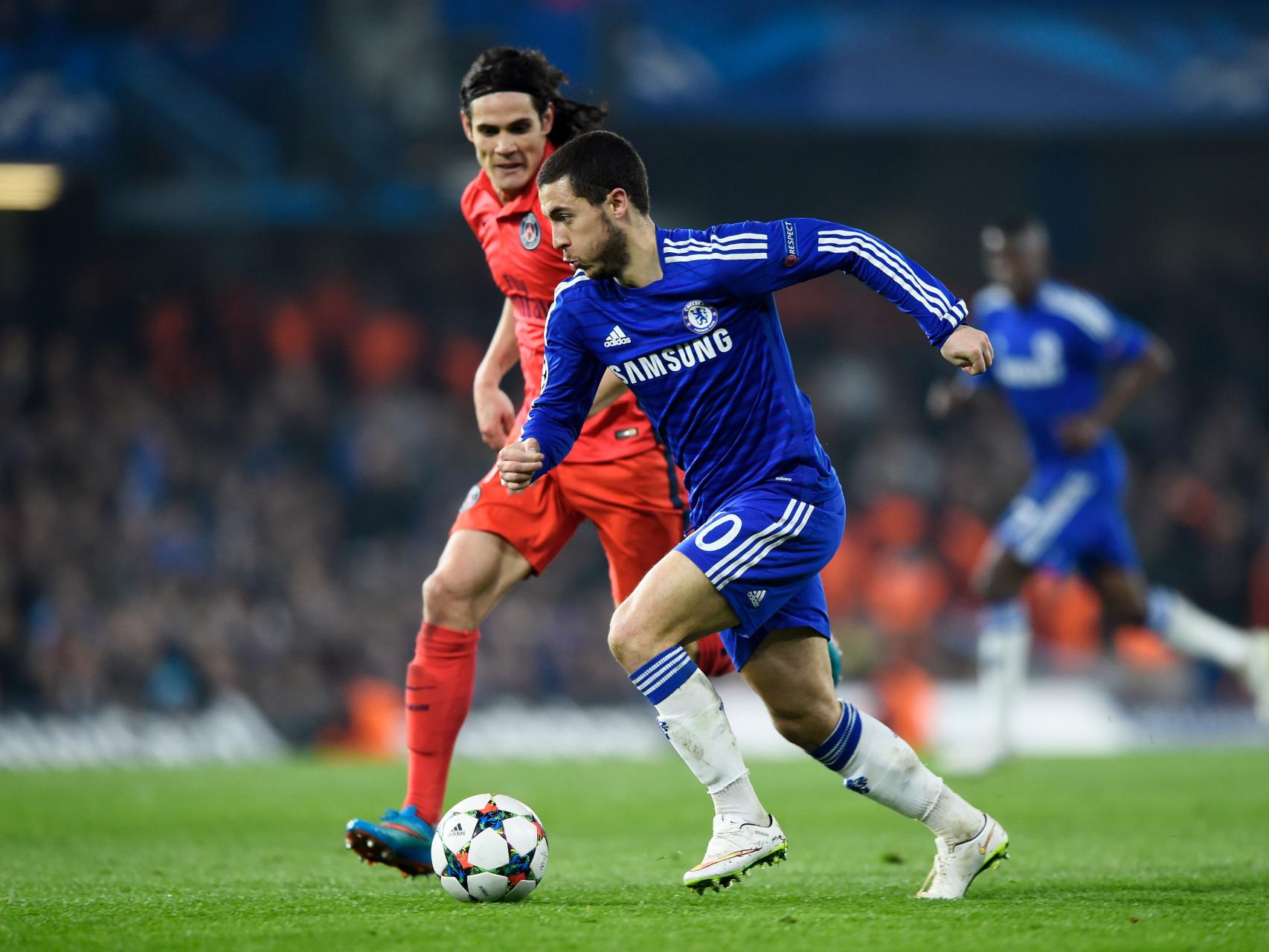 Hazard y Cavani en los octavos de final de la Champions 2015.