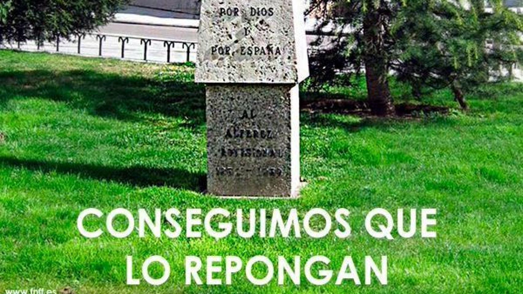 La Fundación Francisco Franco celebra en Internet la reposición del monolito al Alférez Provisional.