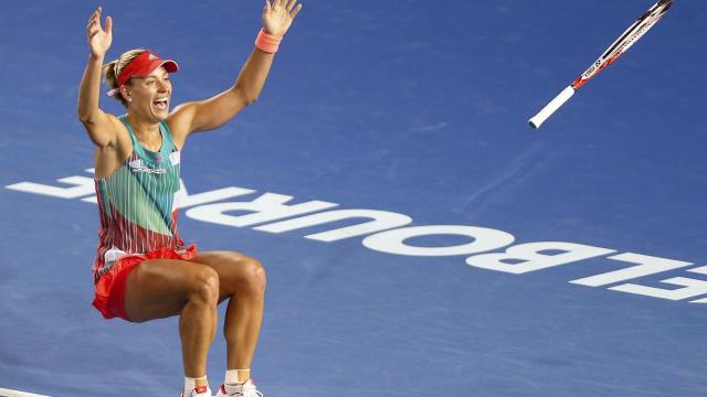 Kerber celebrando su victoria en Australia