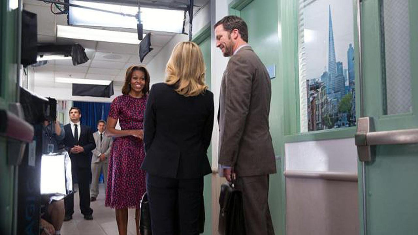 Michelle Obama rodando su cameo en Parks and Recreation