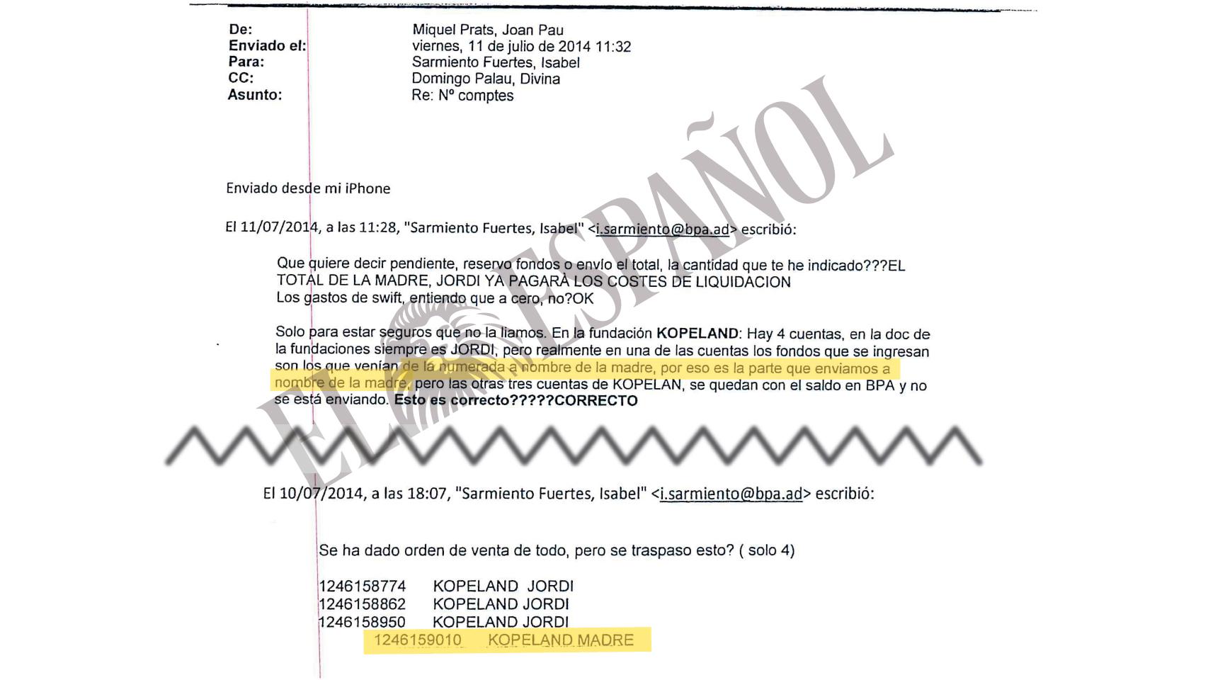 Documento bancario enviado por la justicia andorrana.