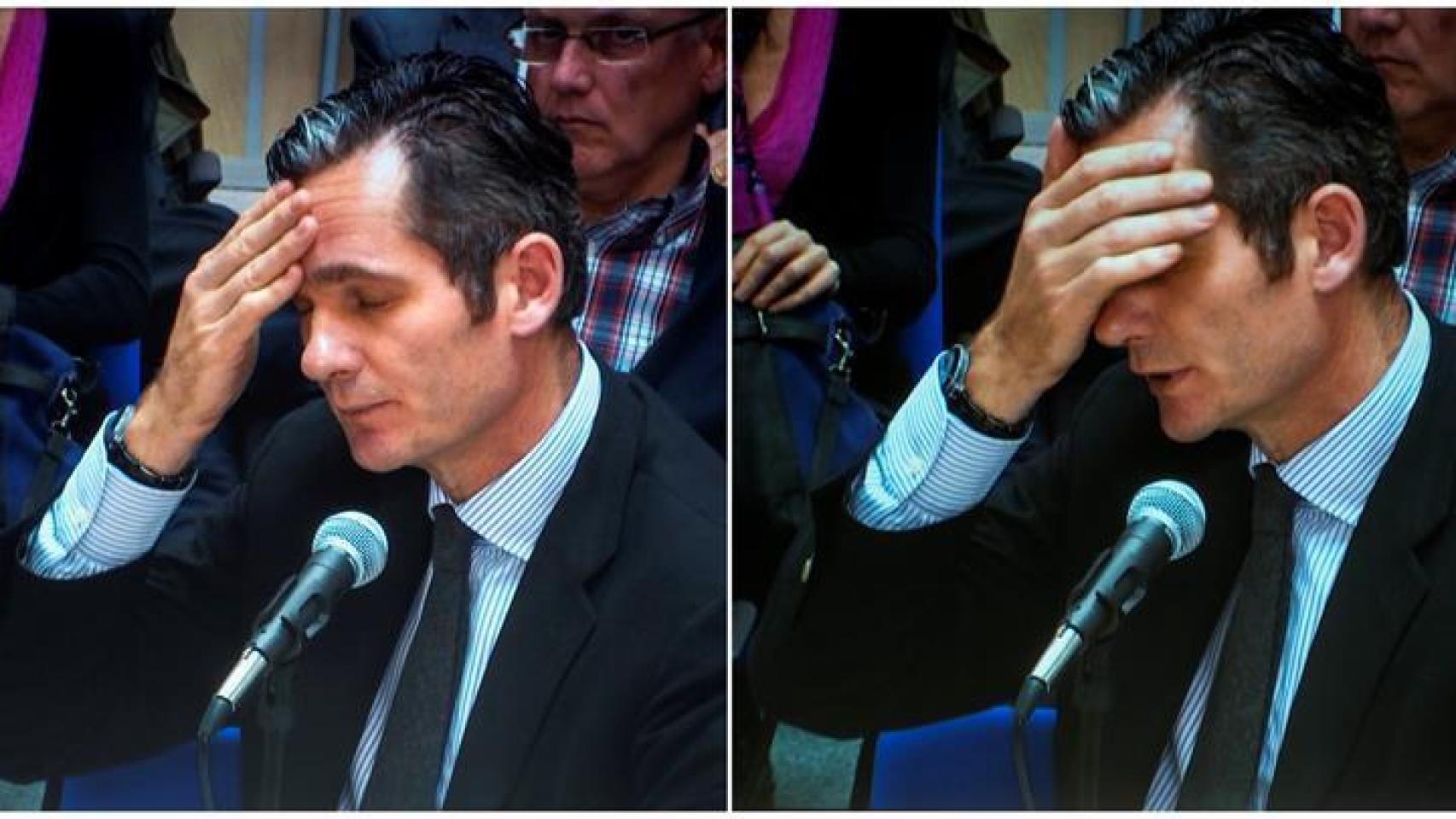 Urdangarín en dos momentos de su declaración en el juicio del caso Nóos