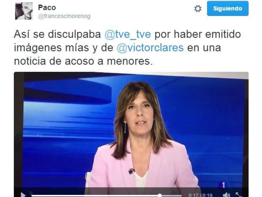 El tuit de Francesc Moreno con el vídeo de la rectificación.
