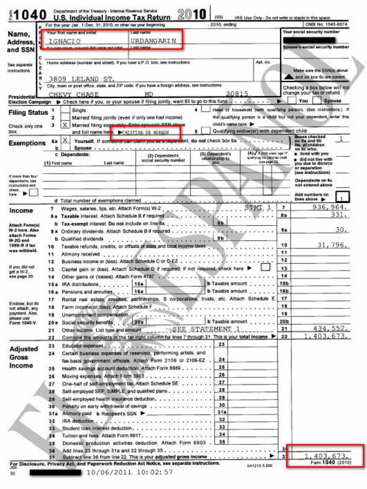 Declaración fiscal de Iñaki Urdangarin en EEUU.