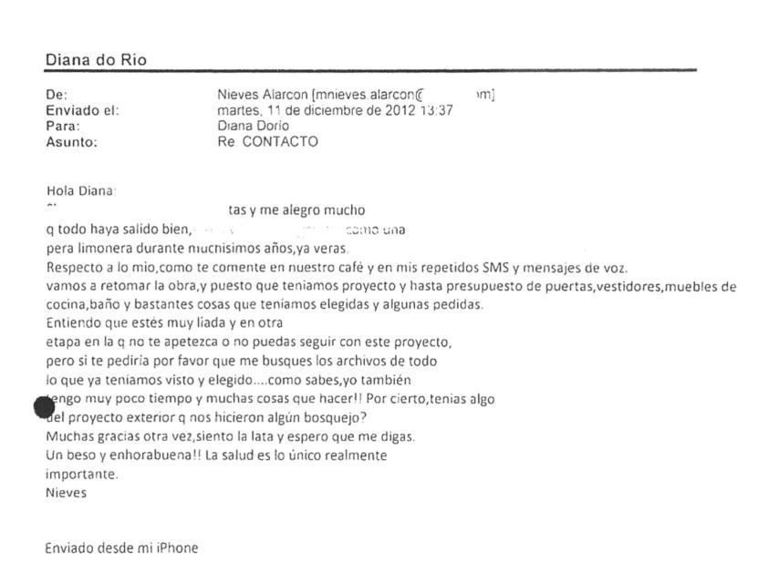 Correo electrónico de la esposa de Granados a la decoradora de la mansión