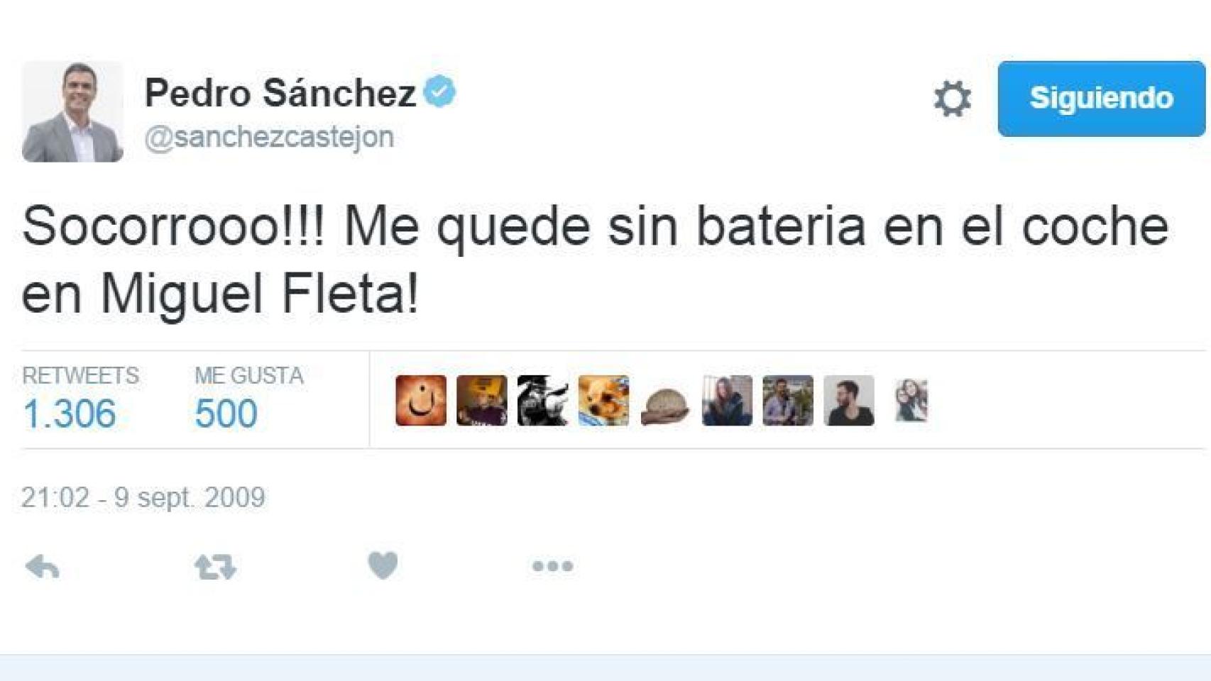 Uno de los primeros tuits de Pedro Sánchez.