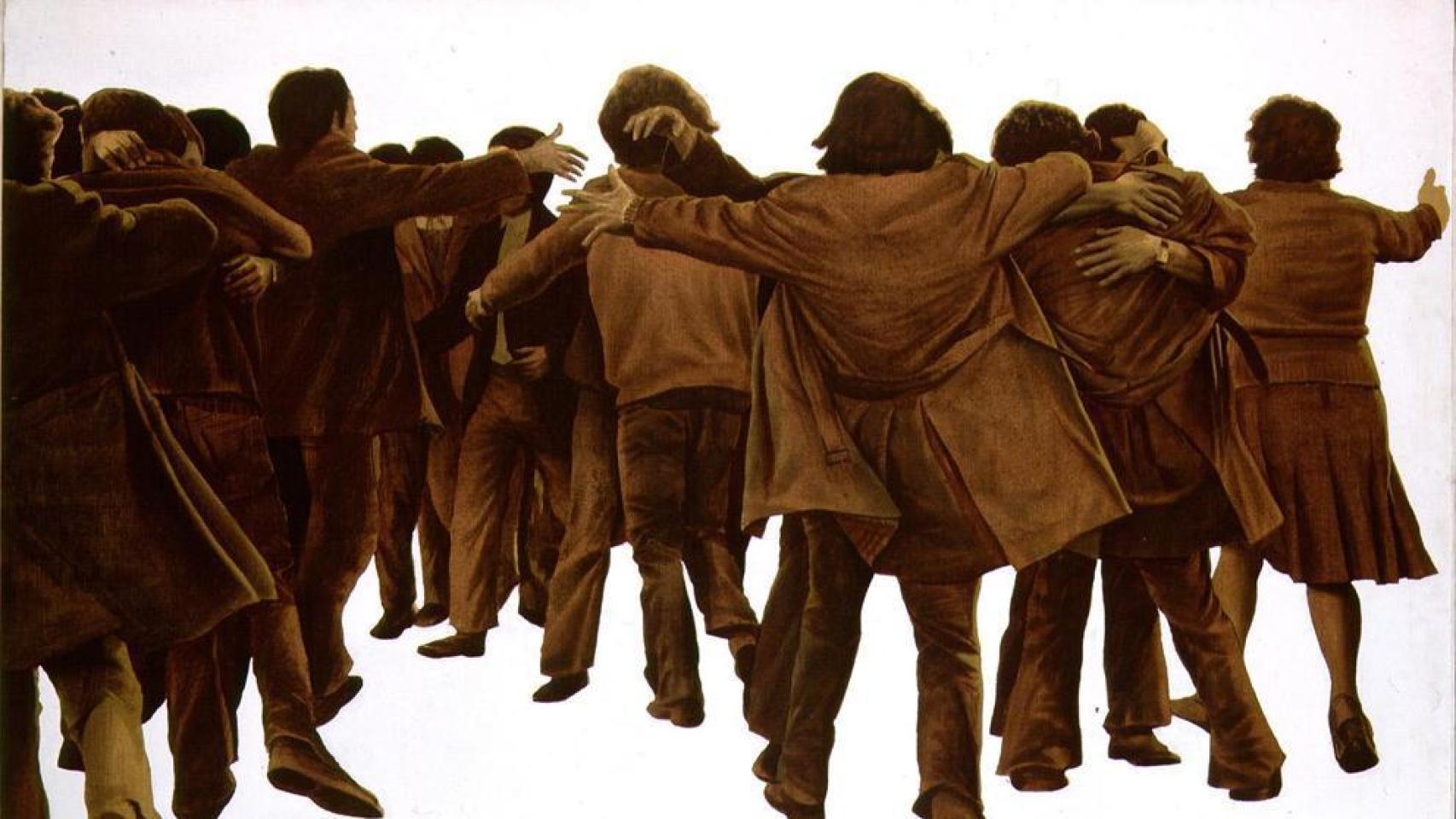 El abrazo, pintado por Juan Genovés.