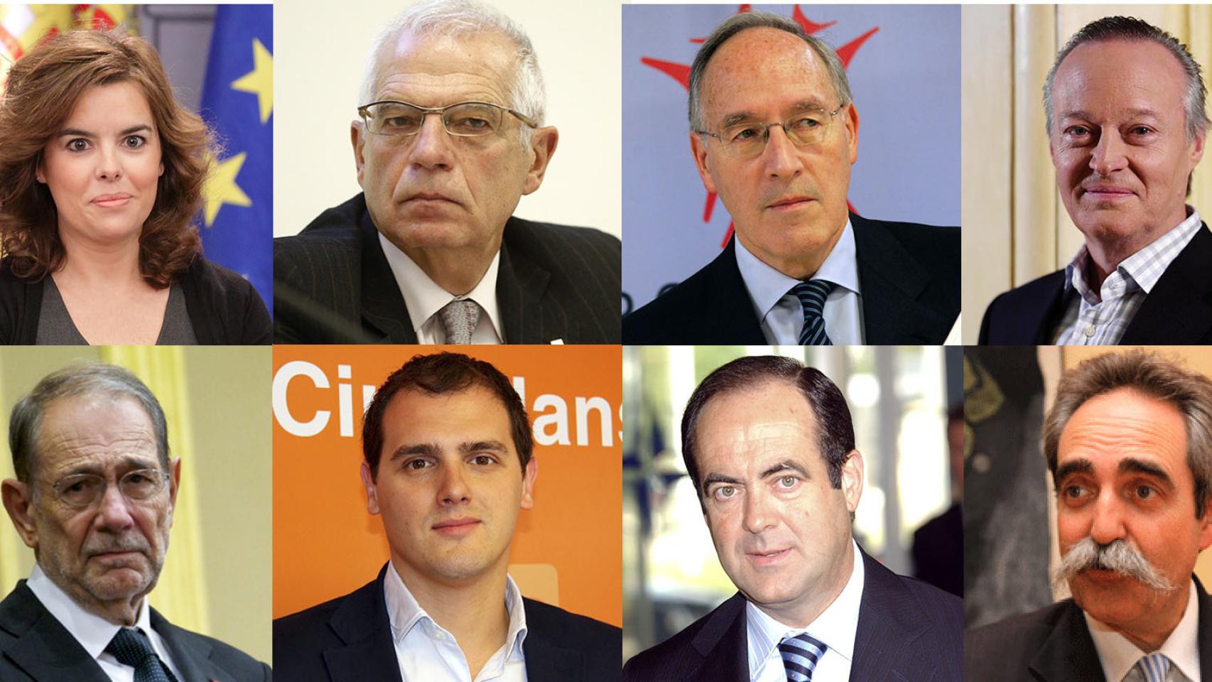 Sáez de Santamaría, Borrell, Pizarro, Piqué, Solana, Rivera, Bono y Zufiría.