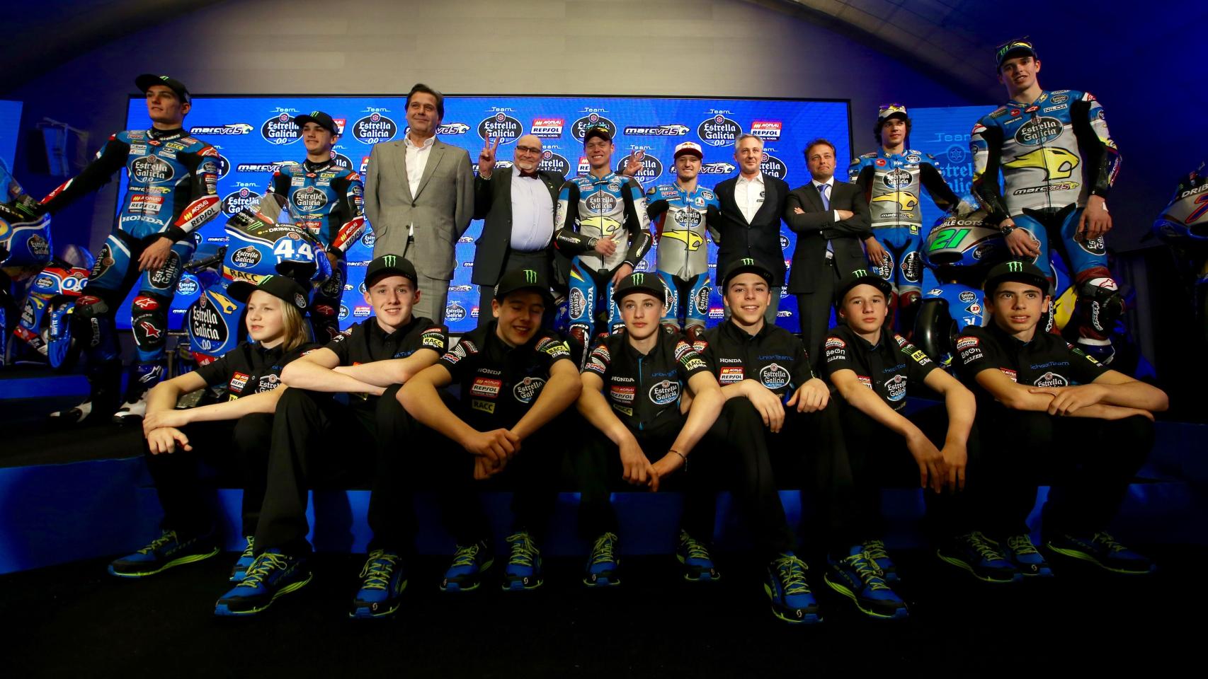 Los 13 pilotos que pelearán con los colores de Estrella Galicia en los diferentes campeonatos.