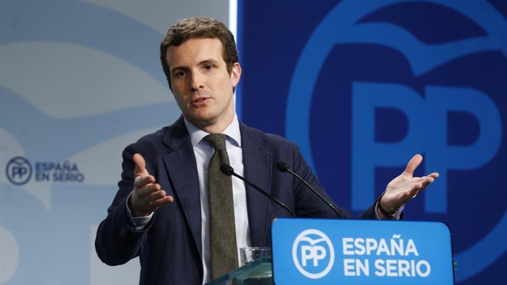 Pablo Casado durante la rueda de prensa.