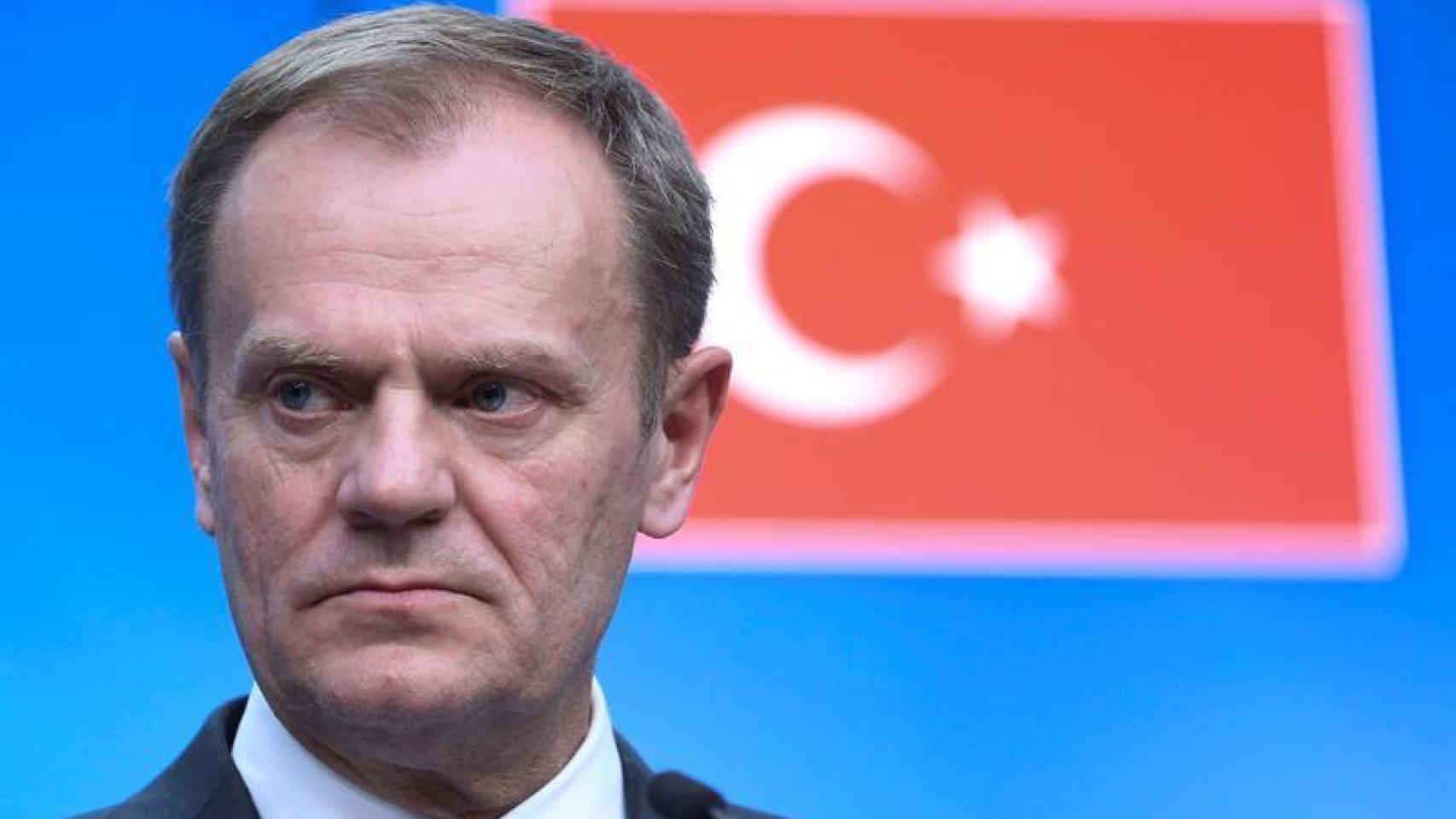 El presidente del Consejo Europeo Donald Tusk durante una rueda de prensa al termino de la cumbre