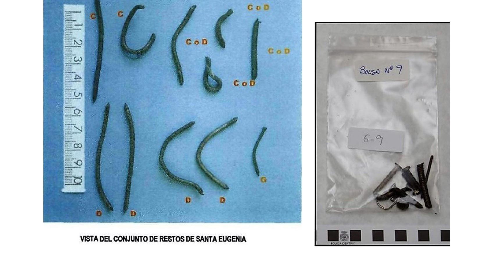 A la izquierda, clavos de metralla fotografiados en 2005. A la derecha, los analizados en el juicio. No tienen nada que ver.