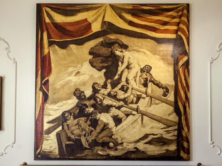 La República de los pescadores cuelga del ayuntamiento de Palamós