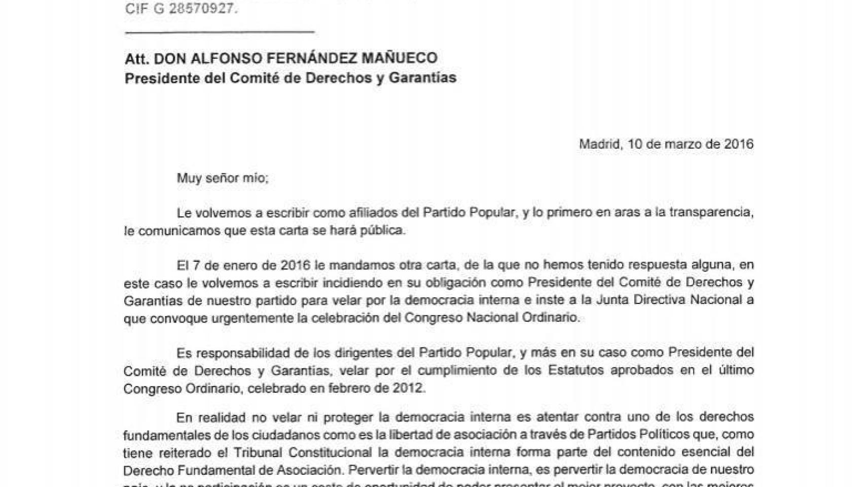 Captura del burofax enviado al Comité de Derechos y Garantías