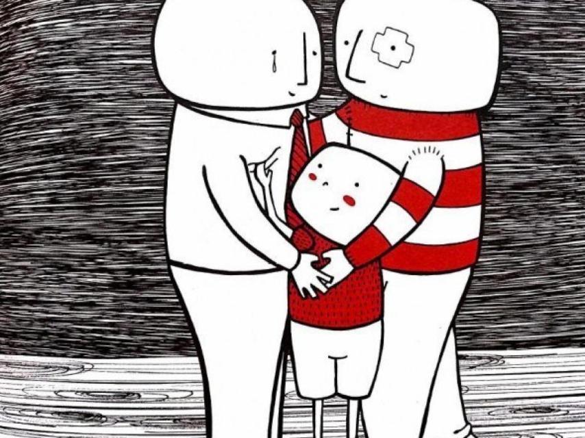 Ilustración de Mi papá es un payaso, un cuento sobre una familia homoparental.