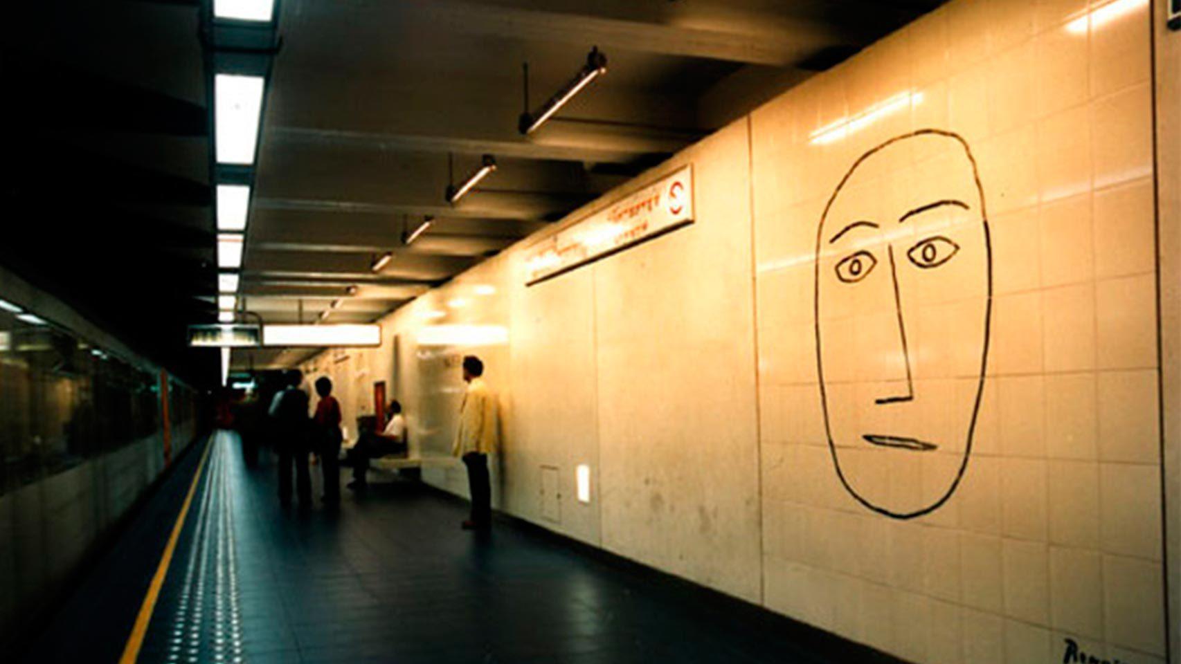Otra de los dibujos en el andén de Maelbeek.