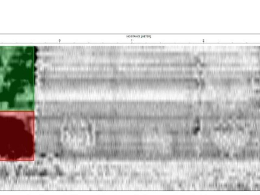 Imagen del resultado del georradar aplicado a la tumba de Shakespeare.
