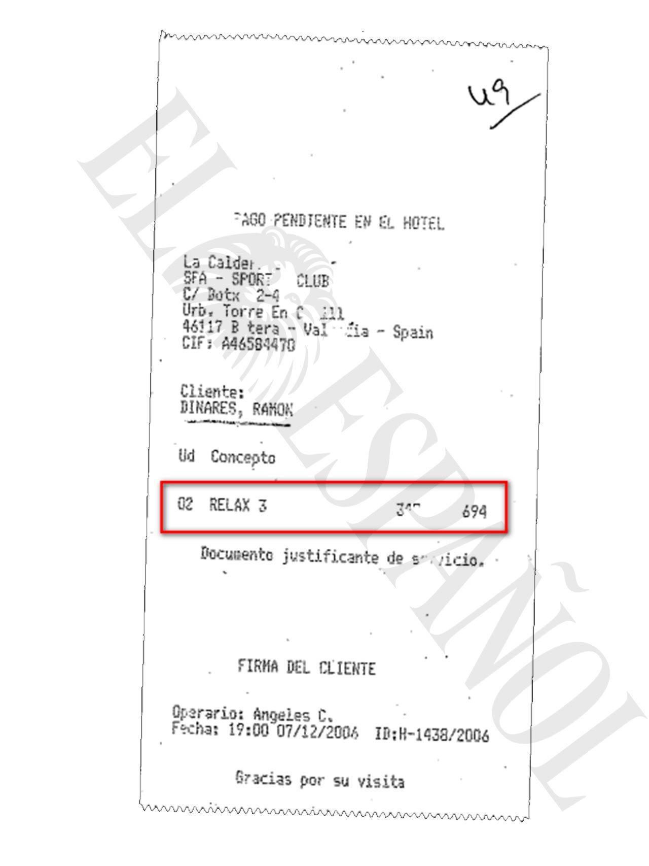 Otra de las facturas sobre tratamientos relajantes disfrutada por Ramón Dinarés.