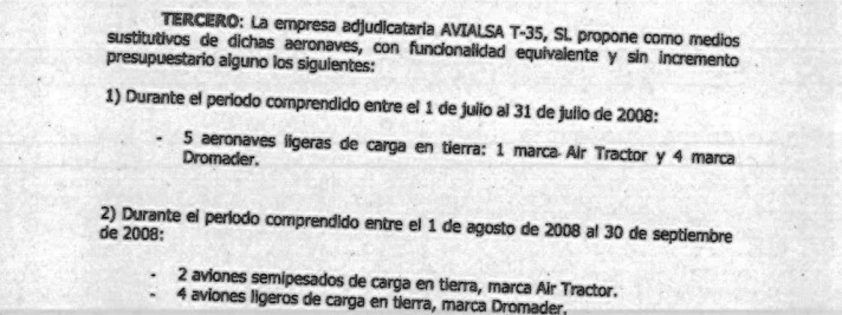 Extracto de la modificación en el pliego de condiciones.