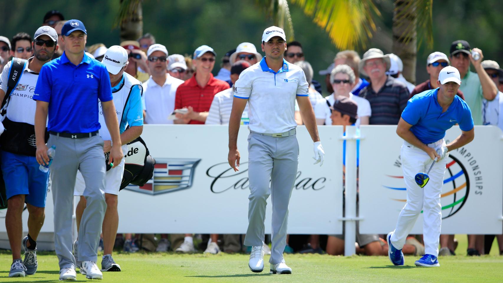 Jordan Spieth, Jason Day y Rory McIlroy compitiendo.