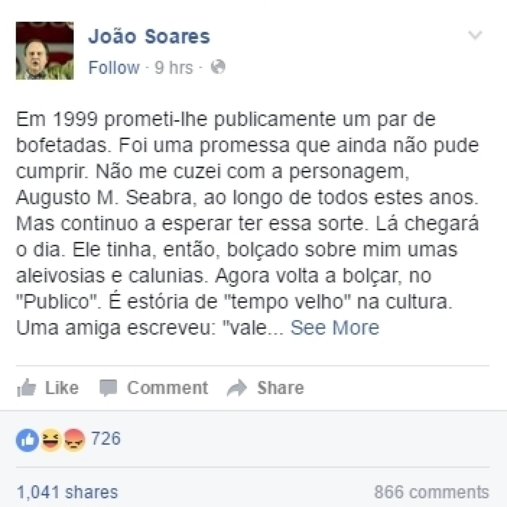 El comentario en Facebook de Soares.
