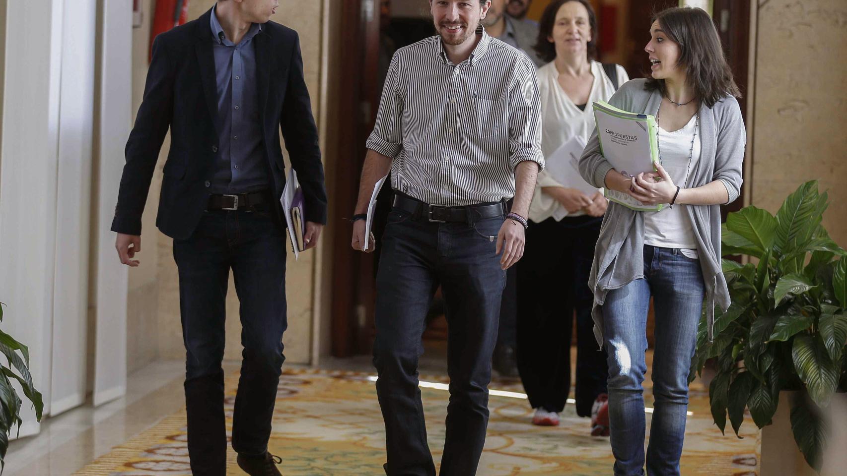 Errejón, Iglesias, Montero y los demás negociadores de Podemos.