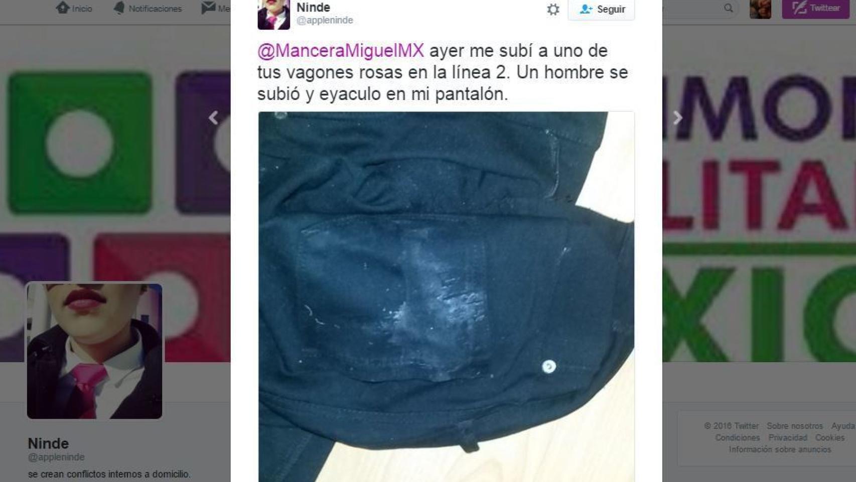 El tuit con el que Ninde denunciaba el abuso.