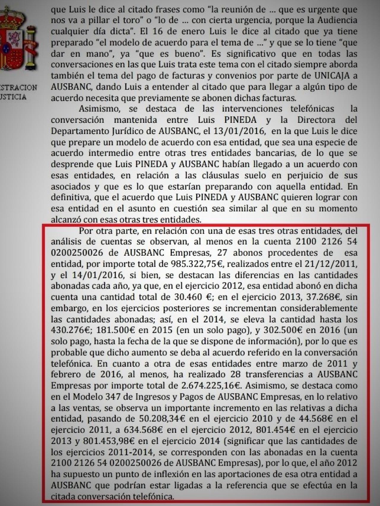Desglose de las transferencias que recibió Ausbanc de dos entidades bancarias.