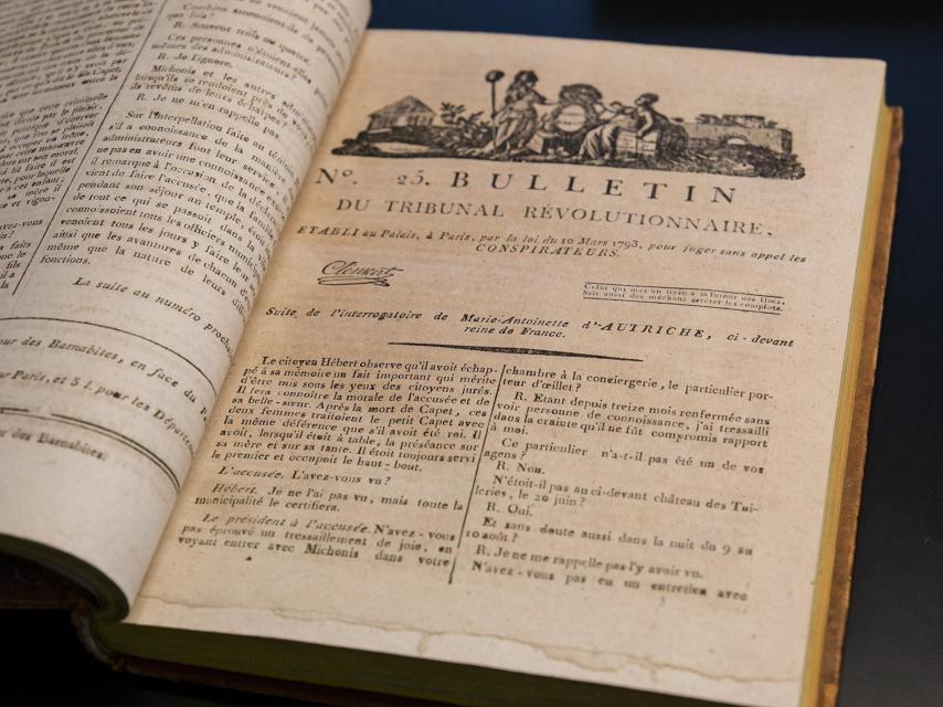 El interrogatorio a María Antonieta en el boletín del Tribunal Revolucionario.