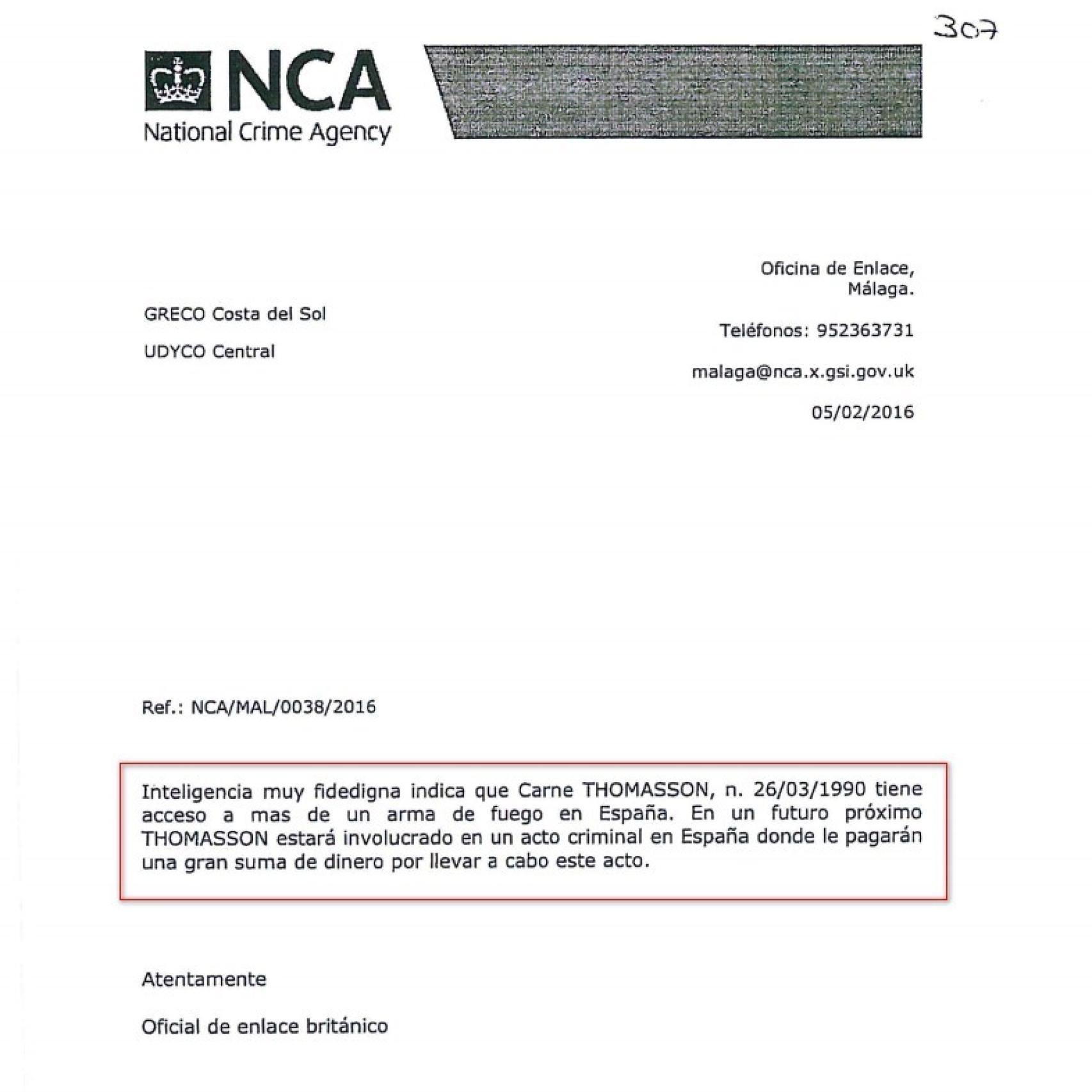 Comunicación enviada por la NCA británica.