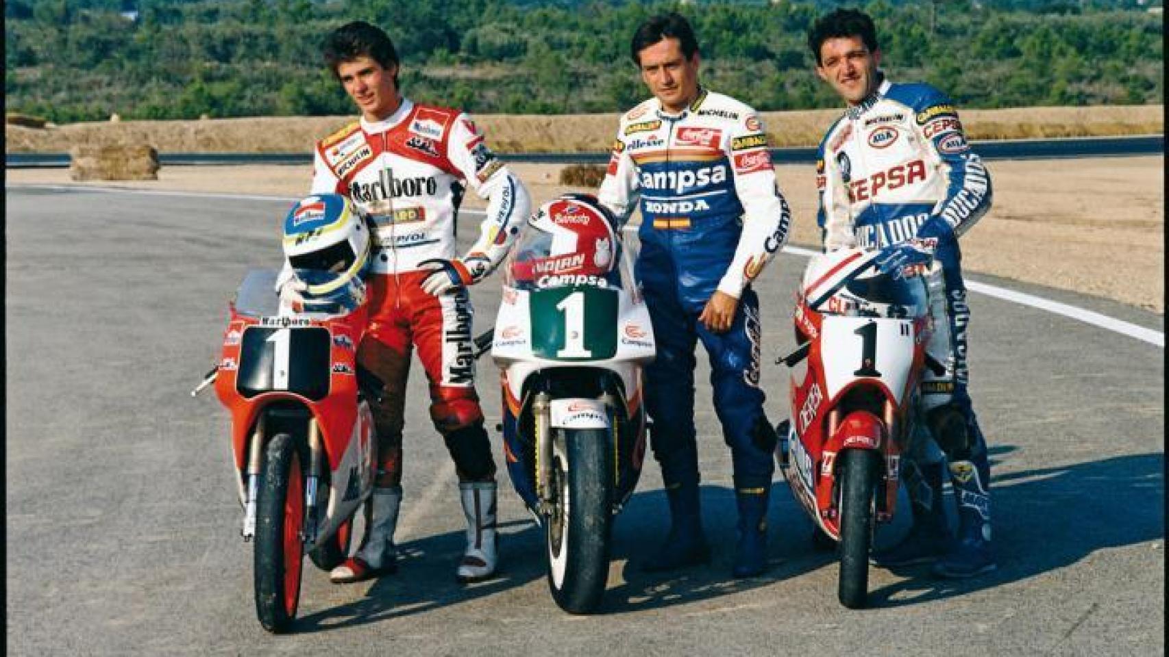 Álex Crivillé (izqda), Sito Pons  y Champi Herreros