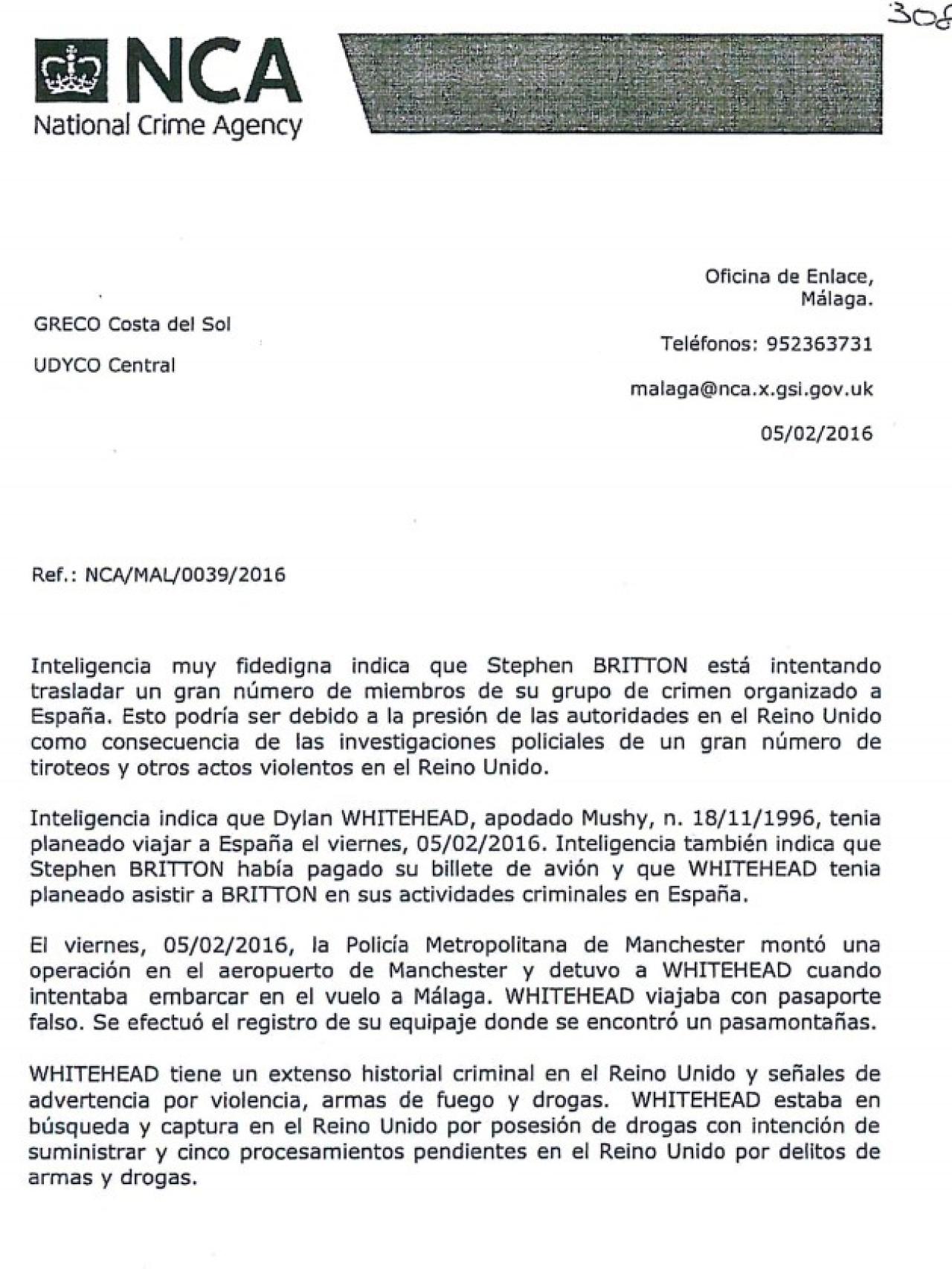 Uno de los informes de inteligencia enviados desde Reino Unido.
