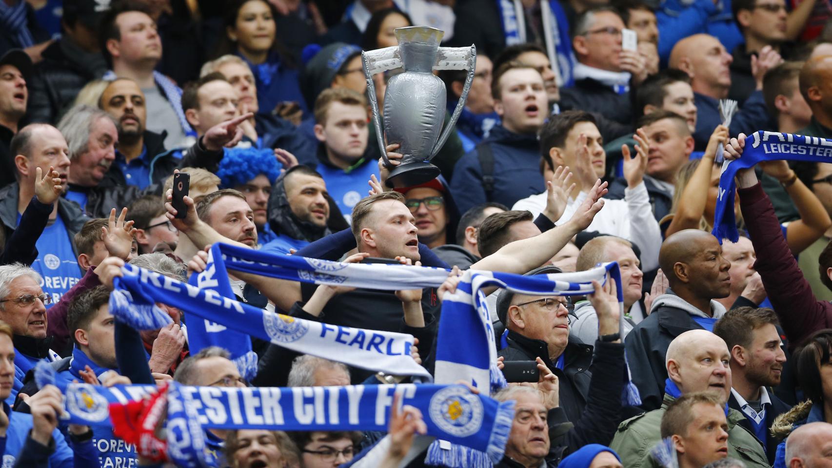 Aficionados del Leicester en Old Trafford.
