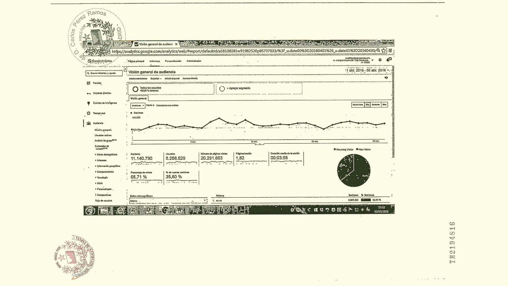 Página del acta notarial en la que se refleja la medición de Google Analytics de abril.