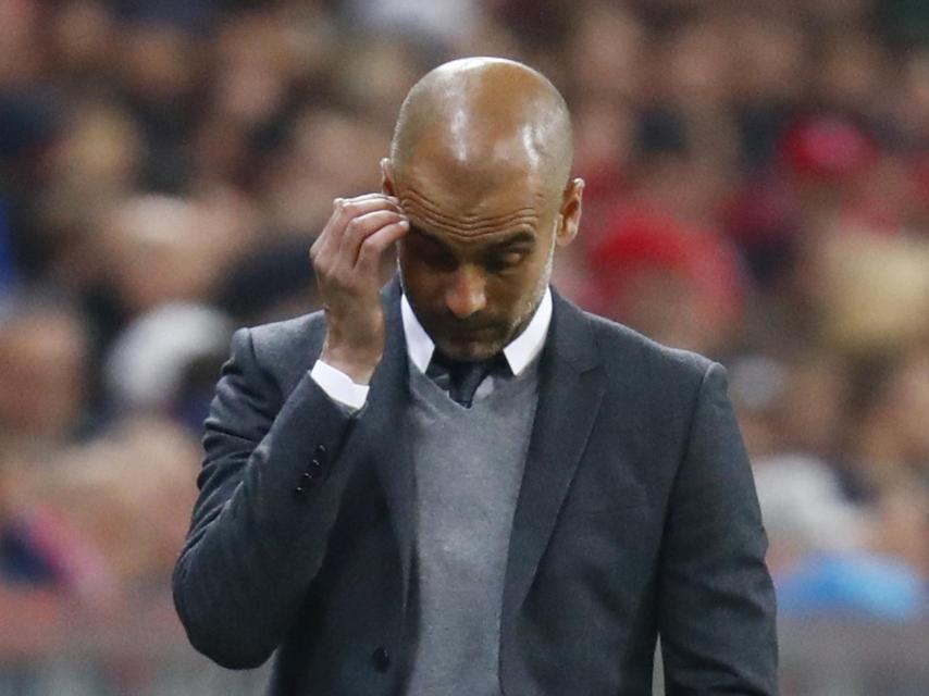 Pep Guardiola, en el banquillo tras la derrota del Bayern.