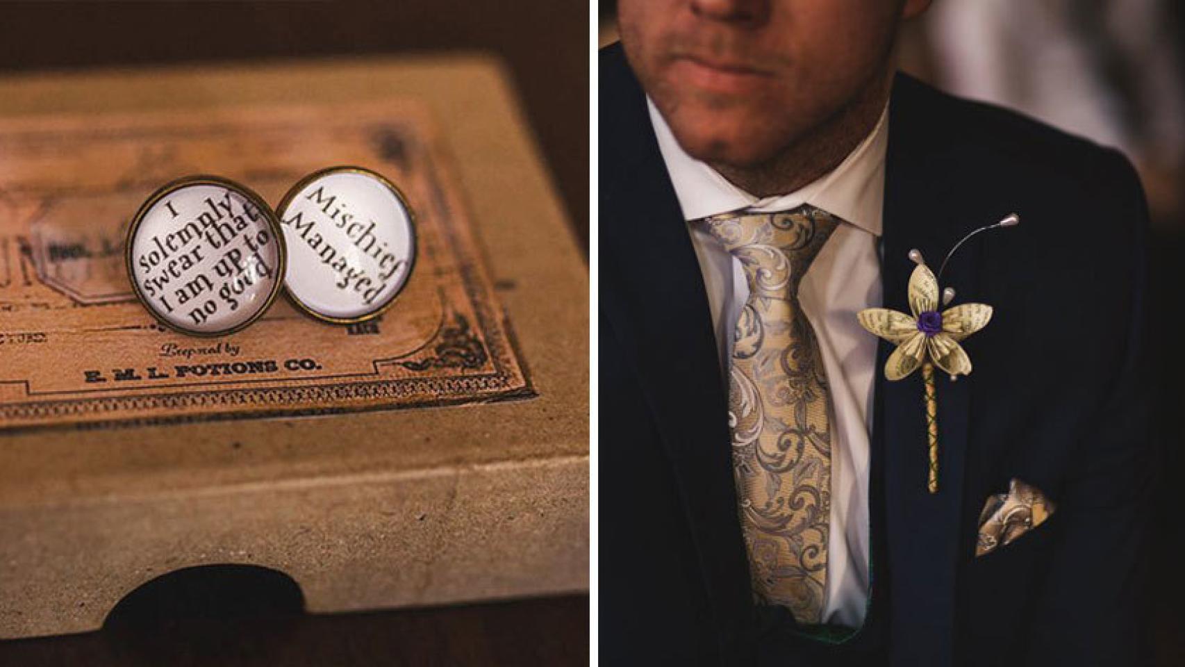 Detalle en la indumentaria del novio.