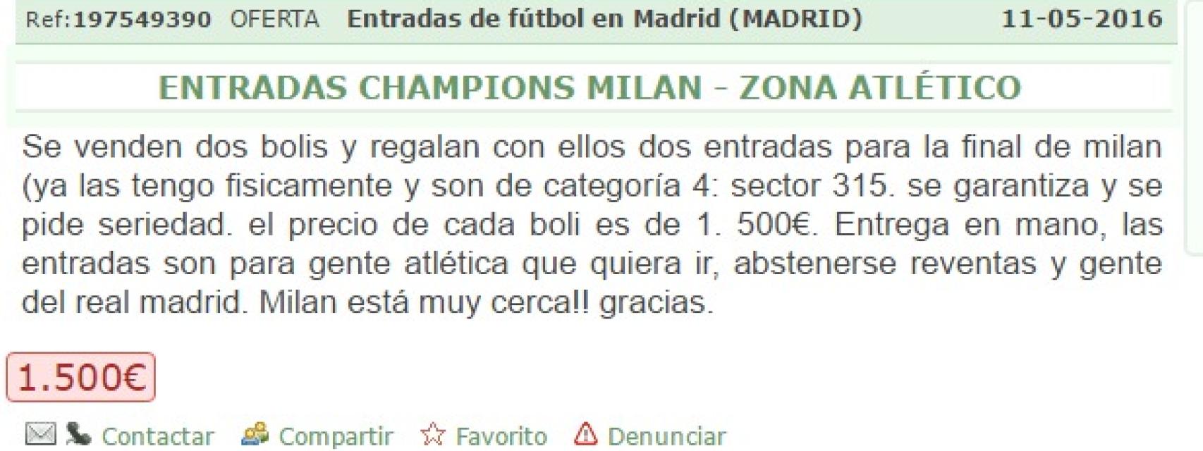 Oferta de reventa aparecida en la web