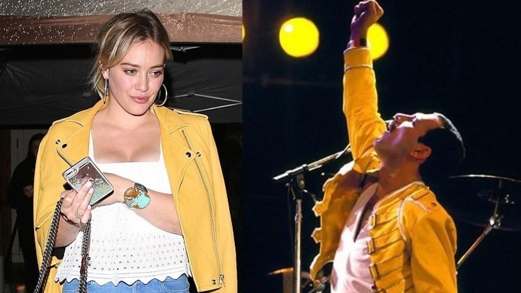 La actriz Hilary Duff con una chaqueta similar a la de Zara y Freddie Mercury en los 80