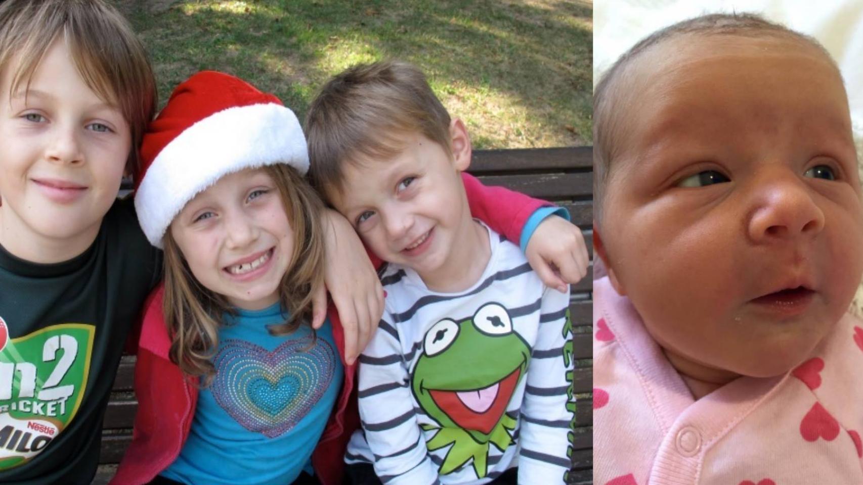 A la izquierda, Mo, Evie y Otis Maslin; a la derecha, su hermana Violet.