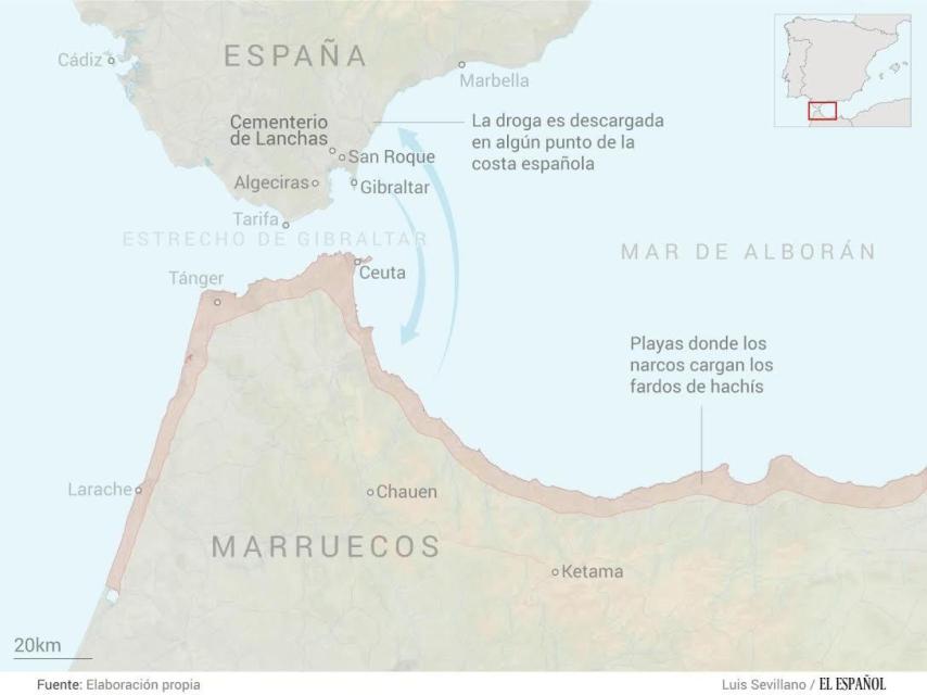 Mapa de situación de la zona en la que actúan los narcos