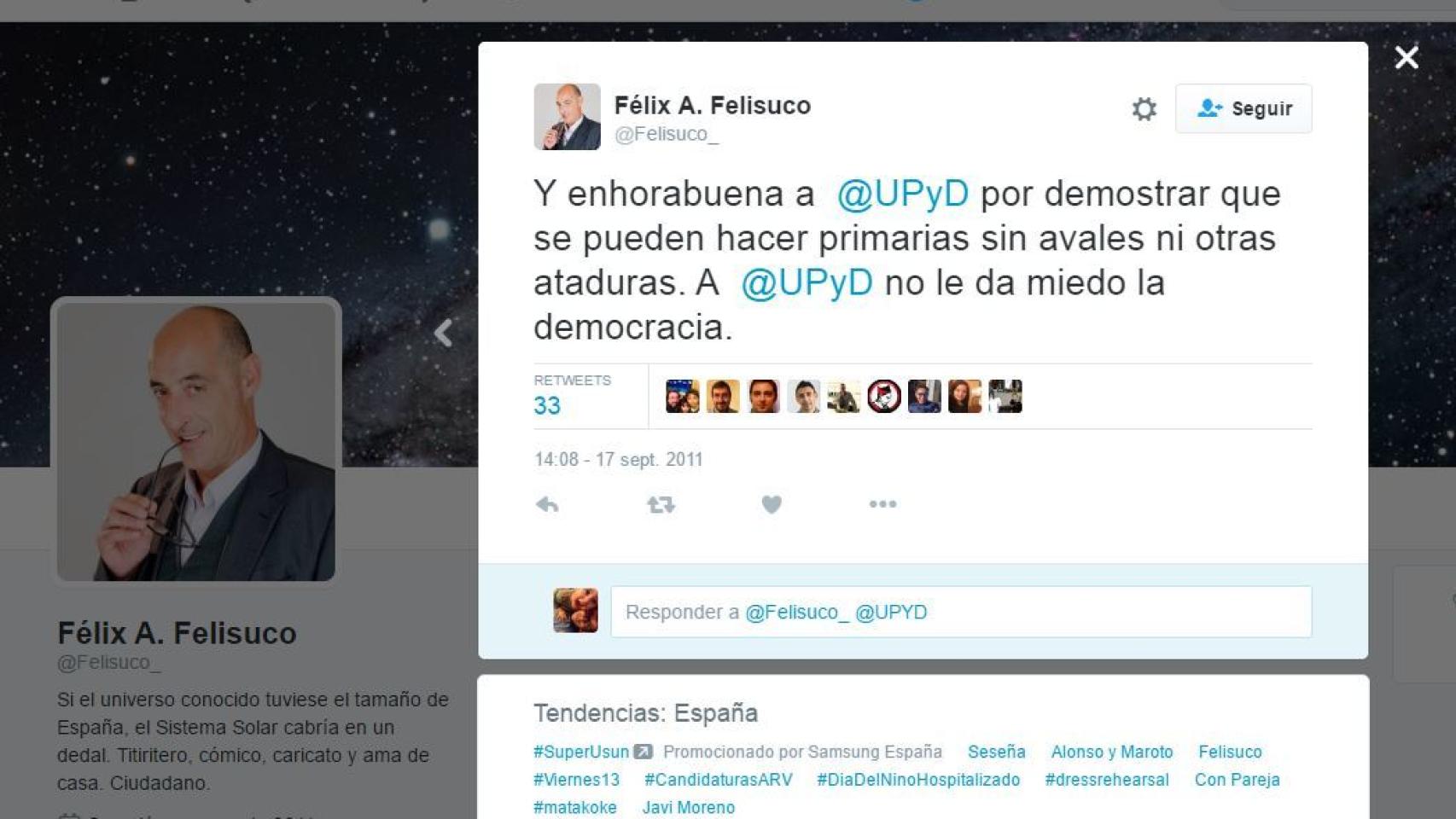 Felisuco elogiaba las primarias de UPyD.