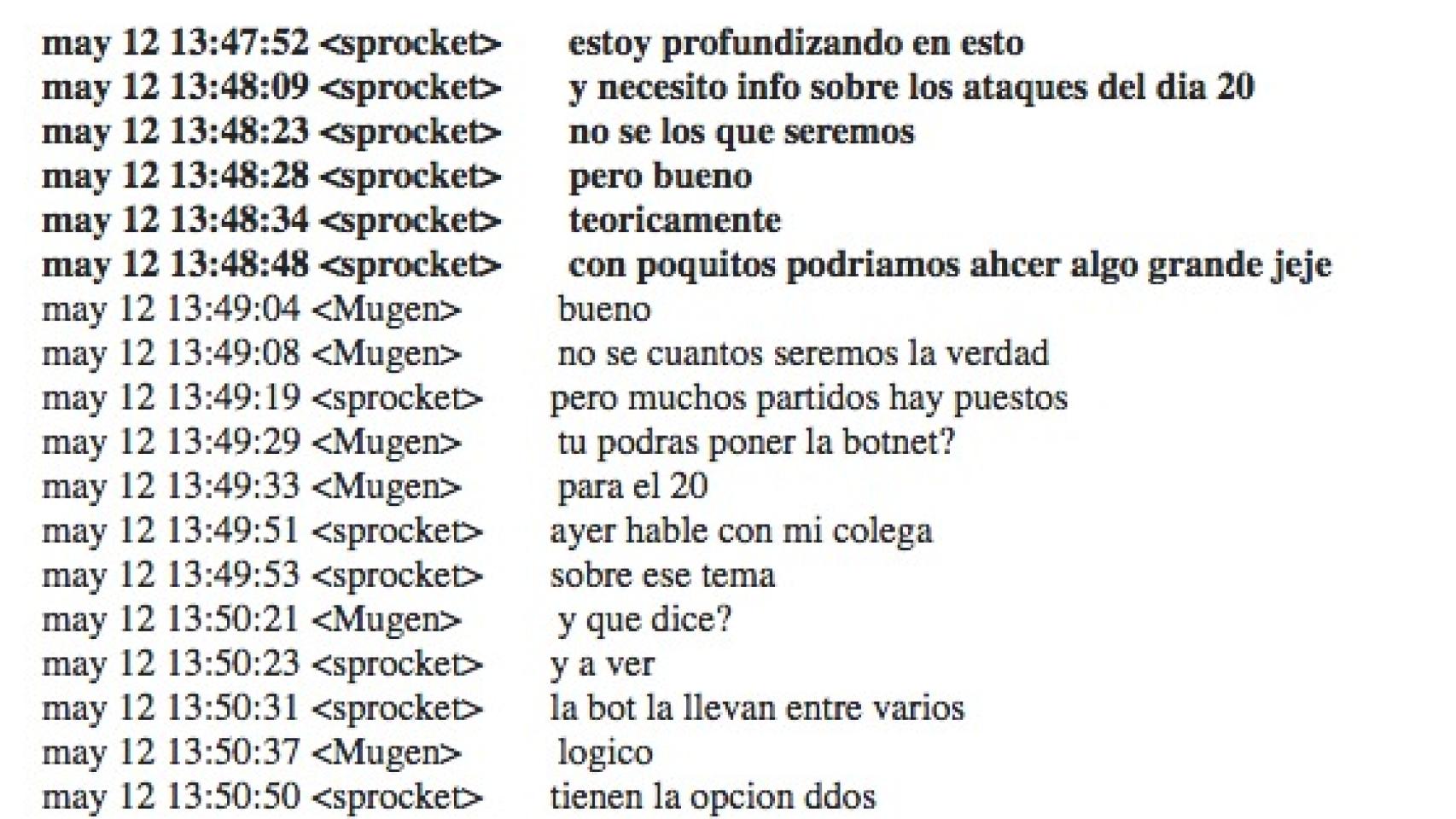 Parte de una conversación de chat intervenida entre un agente encubierto y un acusado.