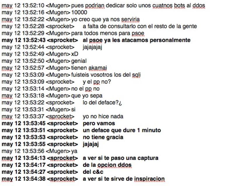 Parte de una conversación de chat intervenida entre un agente encubierto (Sprocket) y un acusado.