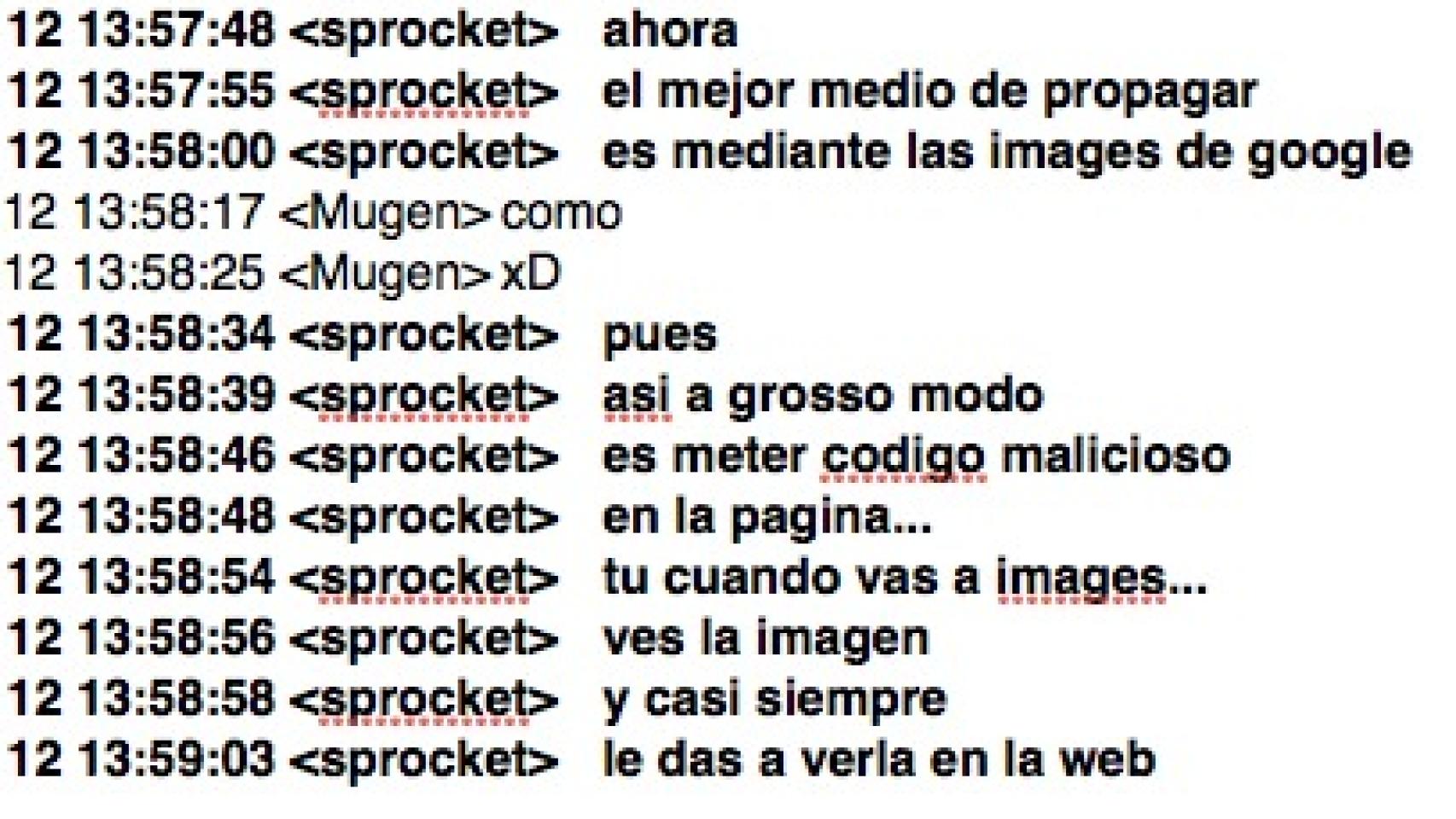 Parte de una conversación de chat intervenida entre un agente encubierto (Sprocket) y un acusado.
