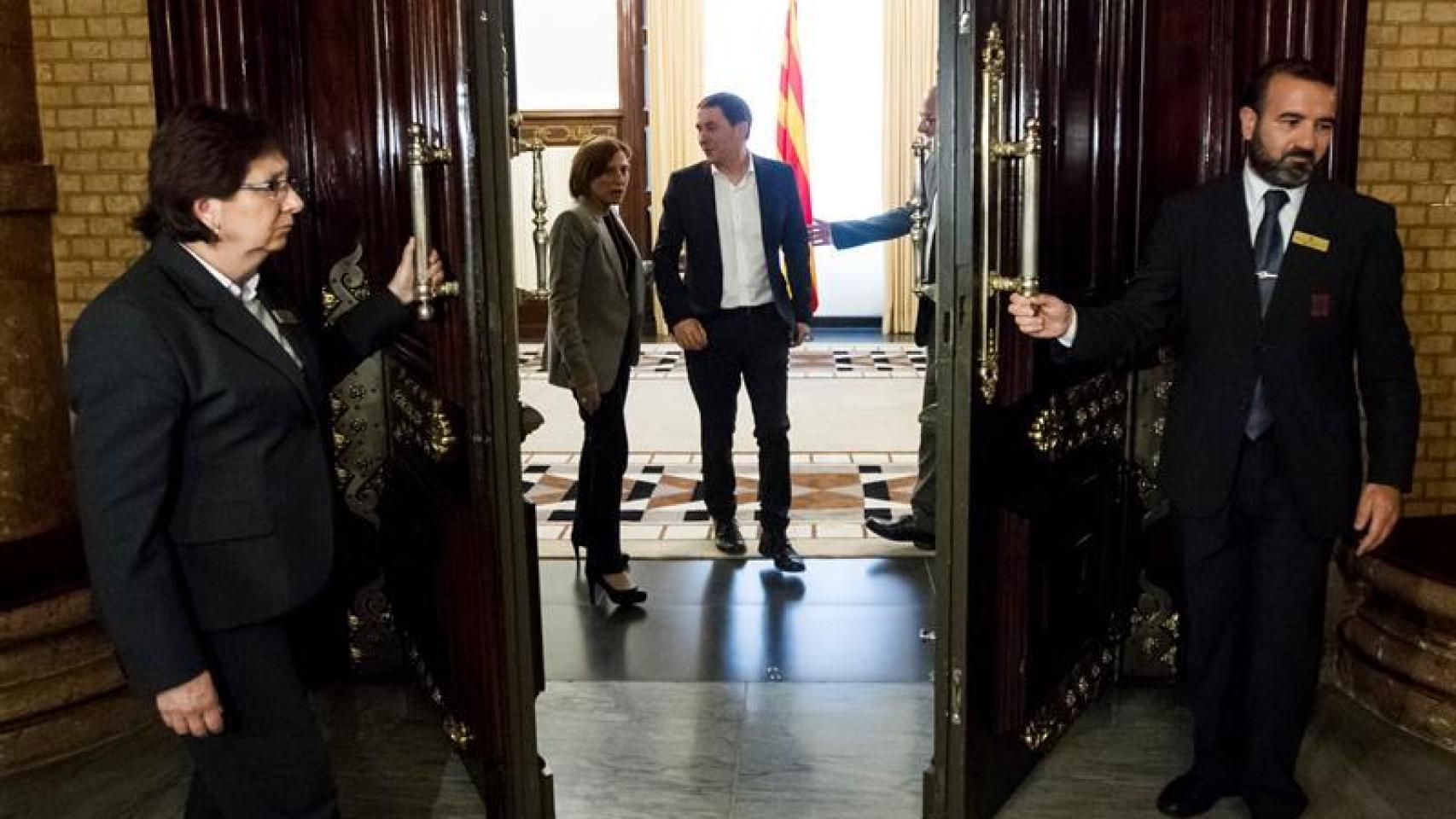Otegi y Forcadell tras su reunión de este miércoles