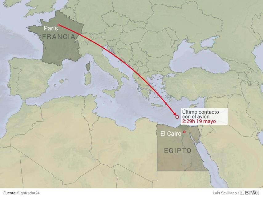 Mapa que ubica al avión en su último contacto.