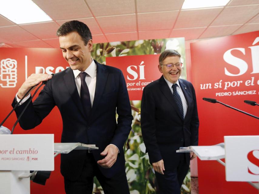 Pedro Sánchez y Ximo Puig este jueves en Valencia.