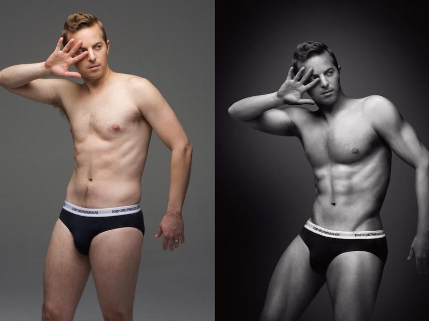 Ned en una foto sin editar y con Photoshop imitando a Cristiano Ronaldo