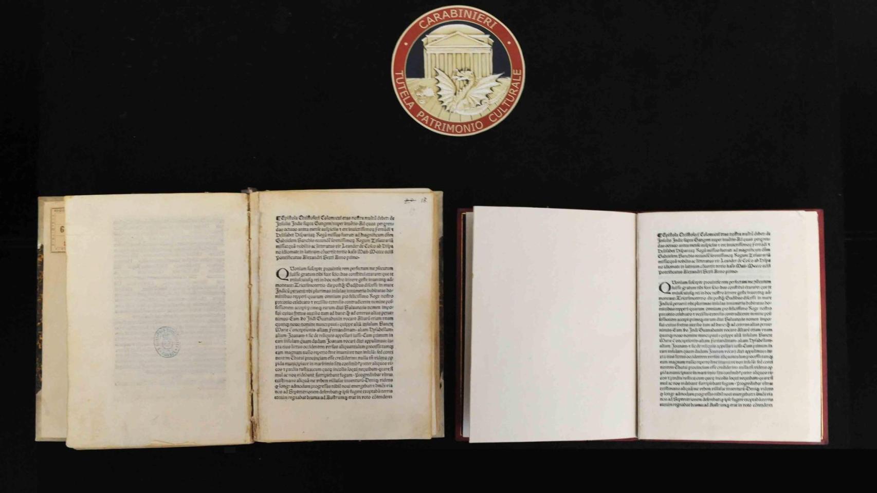 Fotografía de las cartas robadas facilitadas por la policía italiana.