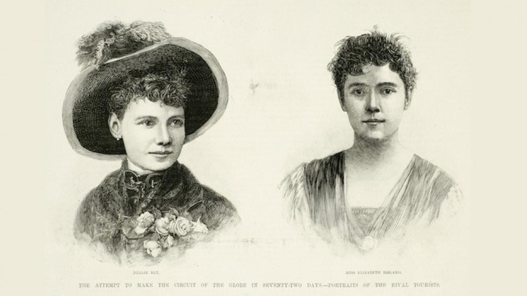 Nelly Bly y Elizabeth Bisland, en un dibujo de la época.